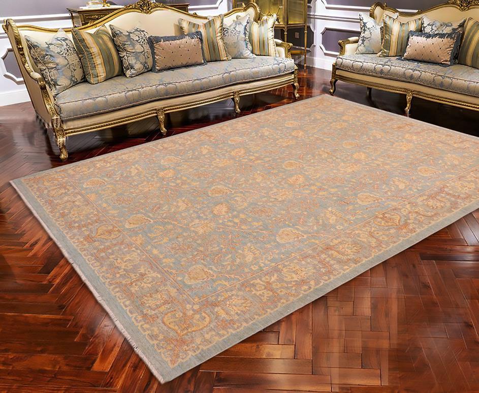 handmade Transitional Kafkaz Lt. Blue Lt. Gray Hand Knotted RECTANGLE 100% WOOL area rug 8 x 10