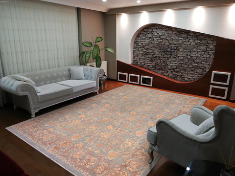 handmade Transitional Kafkaz Lt. Blue Lt. Gray Hand Knotted RECTANGLE 100% WOOL area rug 8' x 10'