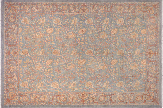 handmade Transitional Kafkaz Lt. Blue Lt. Gray Hand Knotted RECTANGLE 100% WOOL area rug 8' x 10'