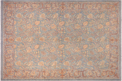 handmade Transitional Kafkaz Lt. Blue Lt. Gray Hand Knotted RECTANGLE 100% WOOL area rug 8' x 10'