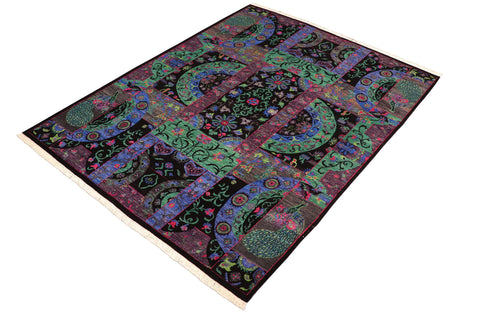 handmade Traditional Kafkaz Black Green Hand Knotted RECTANGLE 100% WOOL area rug 8x11