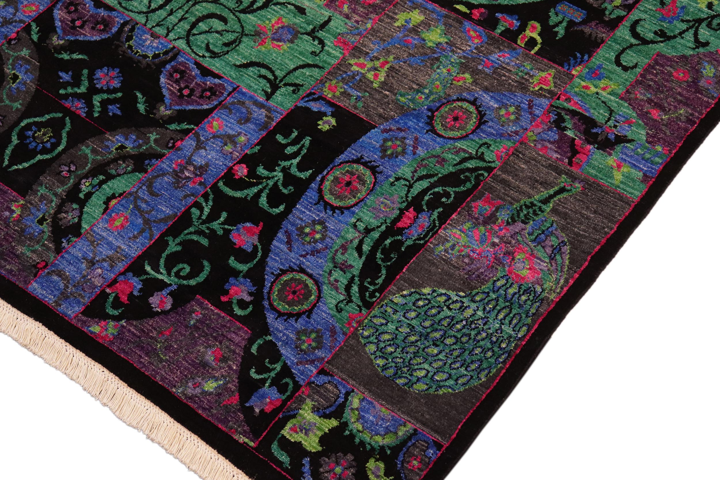 handmade Traditional Kafkaz Black Green Hand Knotted RECTANGLE 100% WOOL area rug 8x11