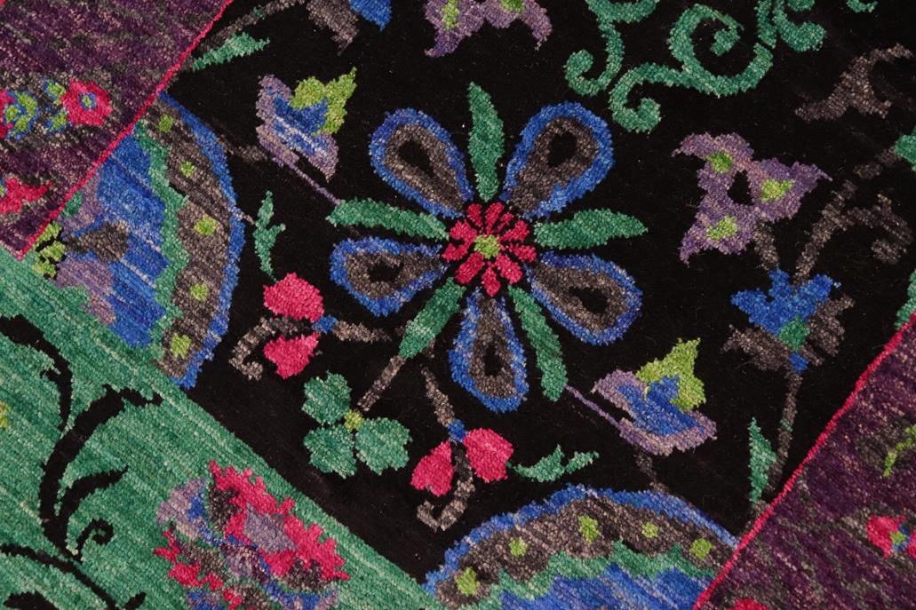 handmade Modern Kafkaz Black Green Hand Knotted RECTANGLE 100% WOOL area rug 8 x 11