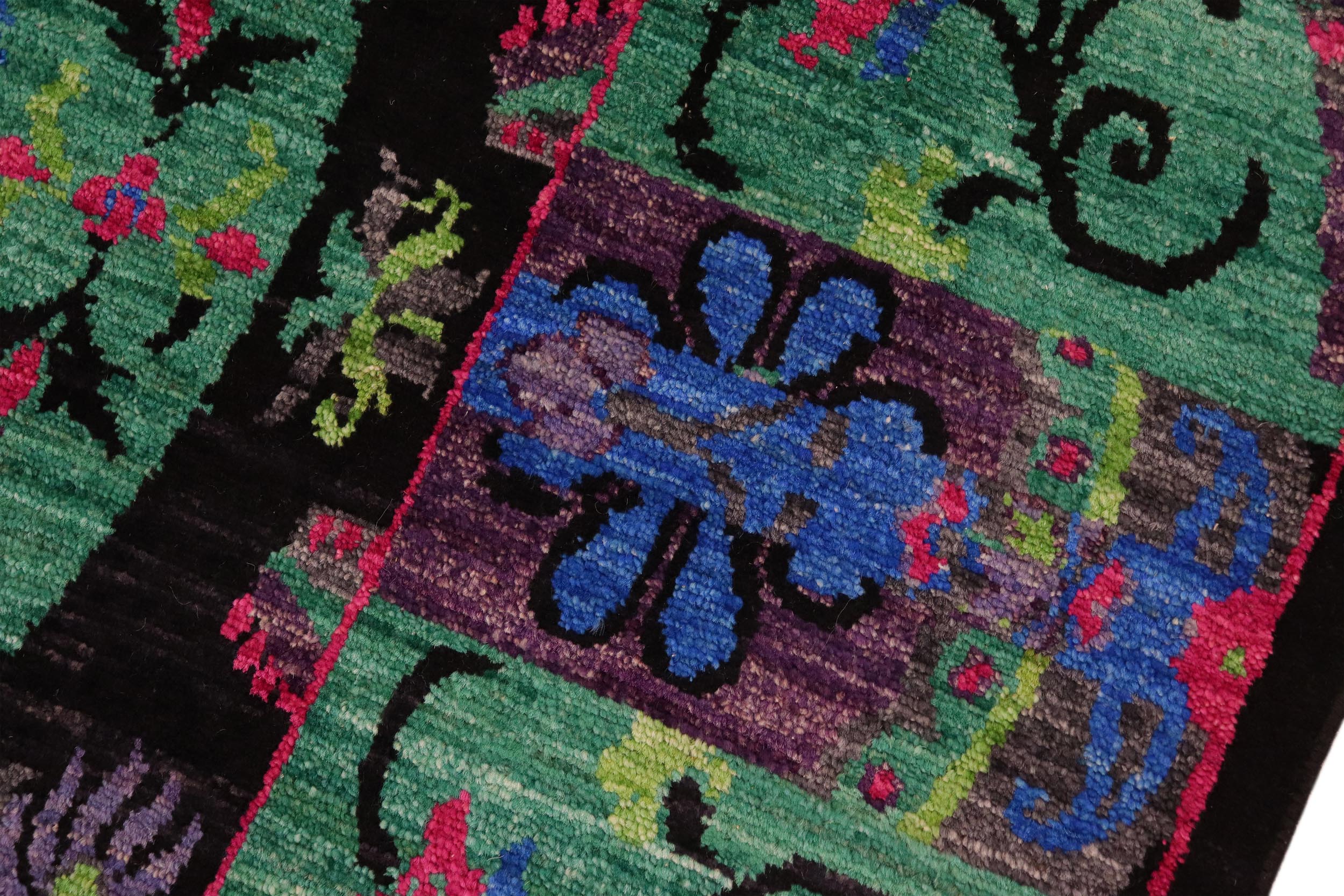 handmade Traditional Kafkaz Black Green Hand Knotted RECTANGLE 100% WOOL area rug 8x11