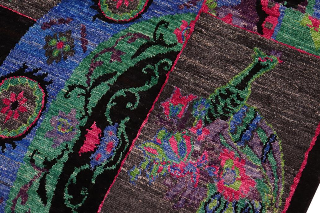 handmade Modern Kafkaz Black Green Hand Knotted RECTANGLE 100% WOOL area rug 8 x 11