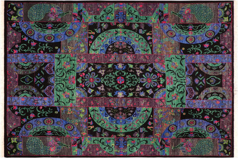 Oriental Ziegler Joel Black/Green Hand Knotted Wool Rug - 7'9'' x 10'7''