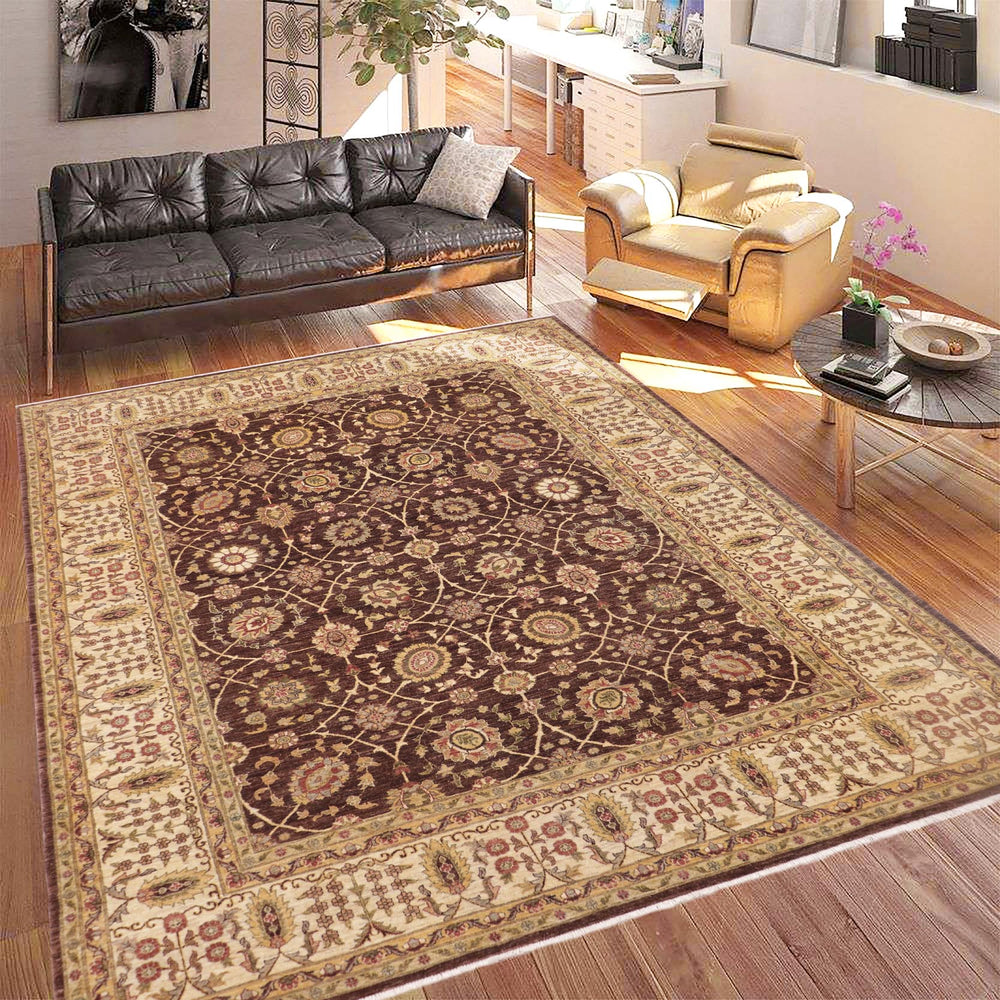 handmade Transitional Kafkaz Brown Beige Hand Knotted RECTANGLE 100% WOOL area rug 9' x 12'