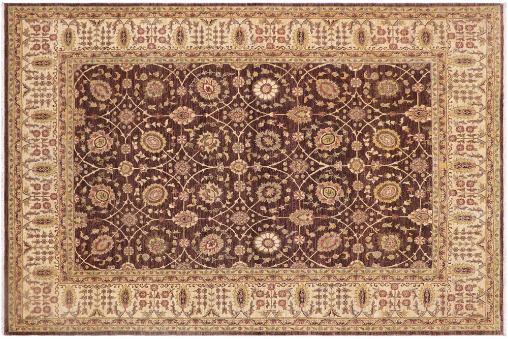 handmade Transitional Kafkaz Brown Beige Hand Knotted RECTANGLE 100% WOOL area rug 9' x 12'