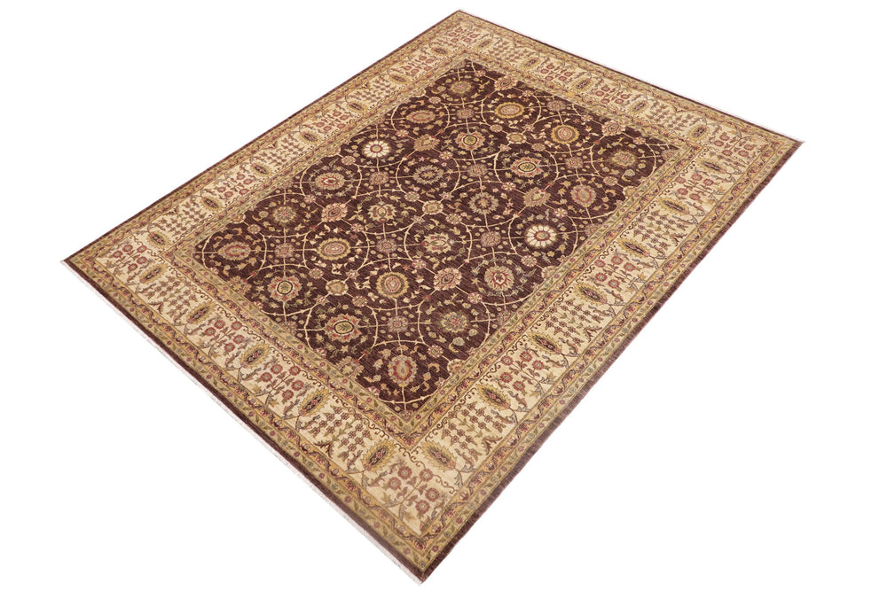 handmade Transitional Kafkaz Brown Beige Hand Knotted RECTANGLE 100% WOOL area rug 9' x 12'