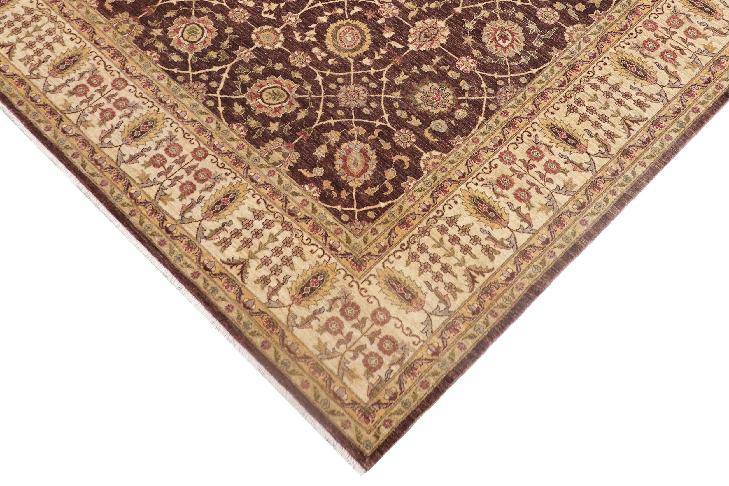 handmade Transitional Kafkaz Brown Beige Hand Knotted RECTANGLE 100% WOOL area rug 9' x 12'