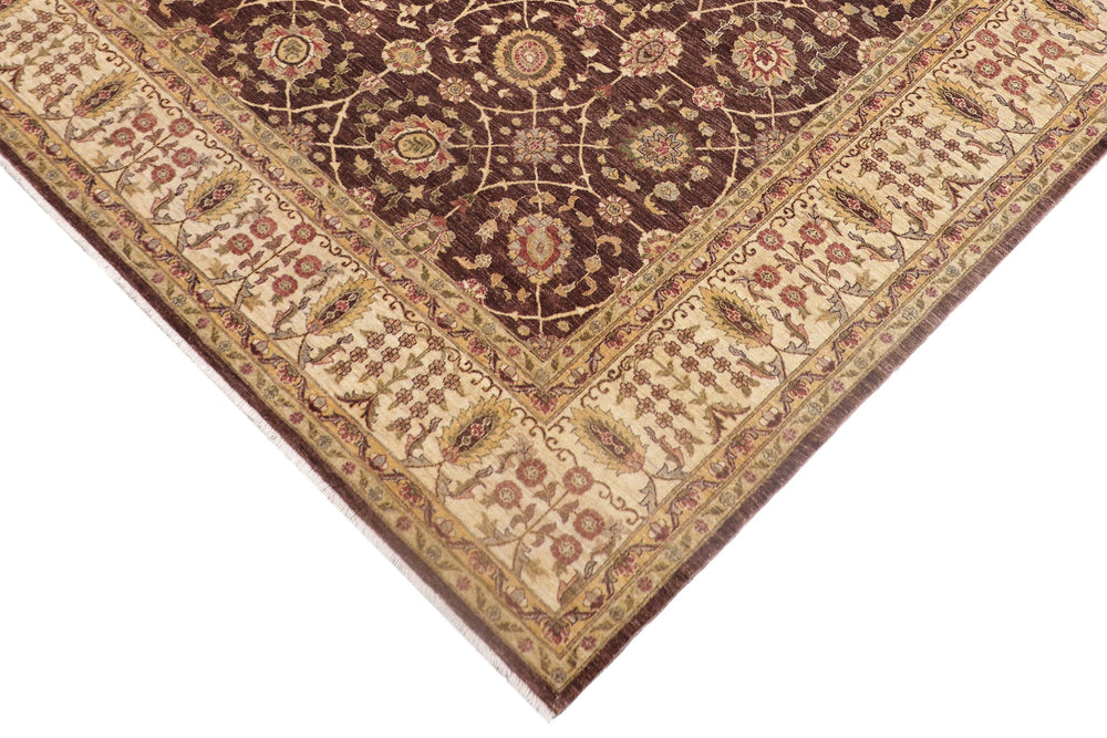 handmade Transitional Kafkaz Brown Beige Hand Knotted RECTANGLE 100% WOOL area rug 9' x 12'