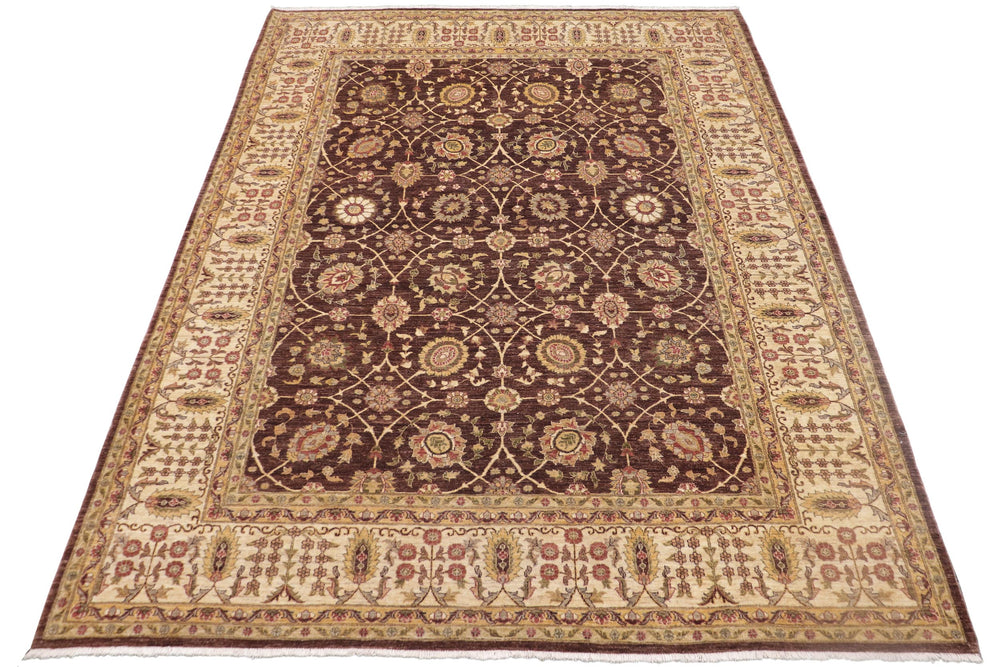 handmade Transitional Kafkaz Brown Beige Hand Knotted RECTANGLE 100% WOOL area rug 9' x 12'