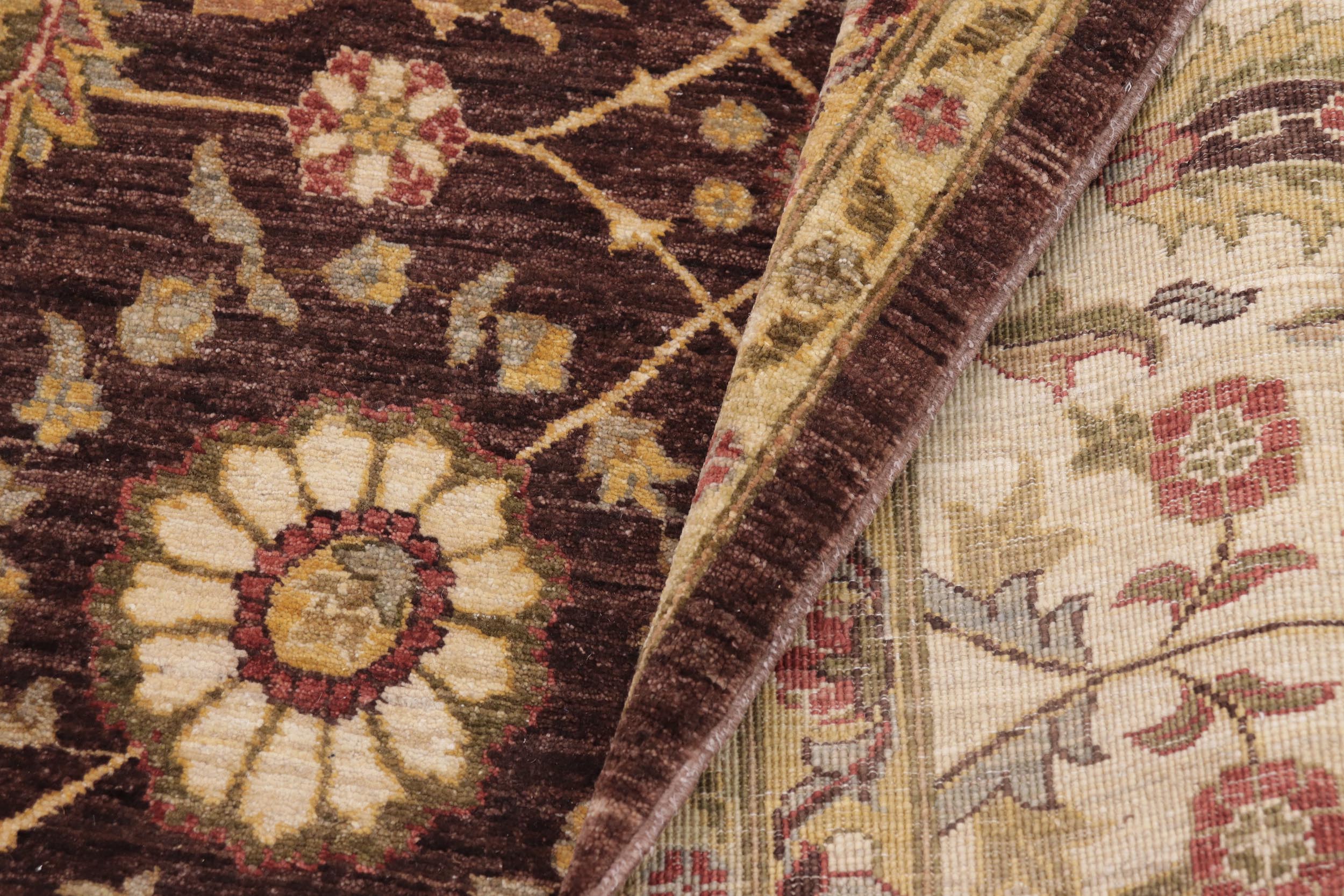 handmade Transitional Kafkaz Brown Beige Hand Knotted RECTANGLE 100% WOOL area rug 9' x 12'