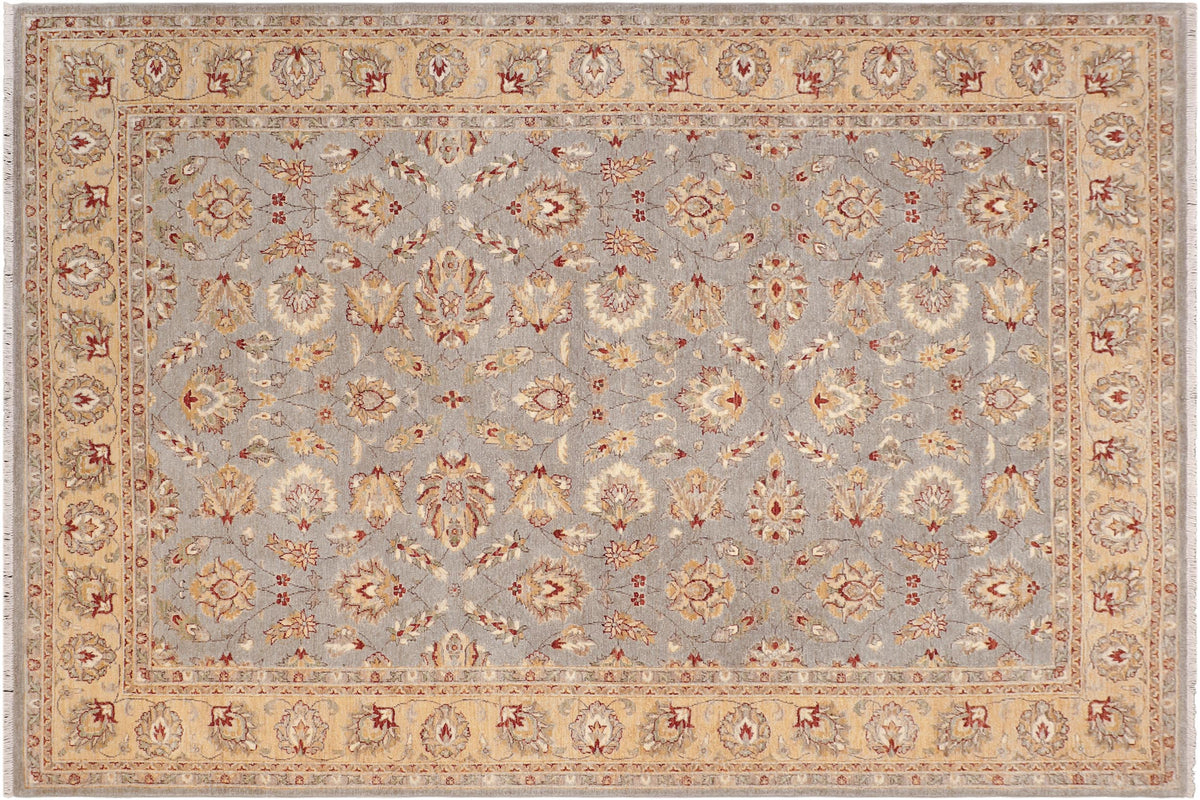 7x10 hand knotted transitional wool rug in blue and beige - Eclectic Ricky
