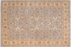 7x10 hand knotted transitional wool rug in blue and beige - Eclectic Ricky