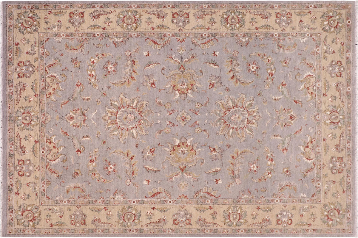 7x10 hand knotted Ziegler wool rug in gray and gold - Bohemian Ziegler Tashina