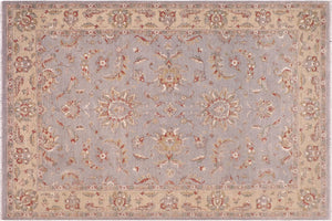 7x10 hand knotted Ziegler wool rug in gray and gold - Bohemian Ziegler Tashina