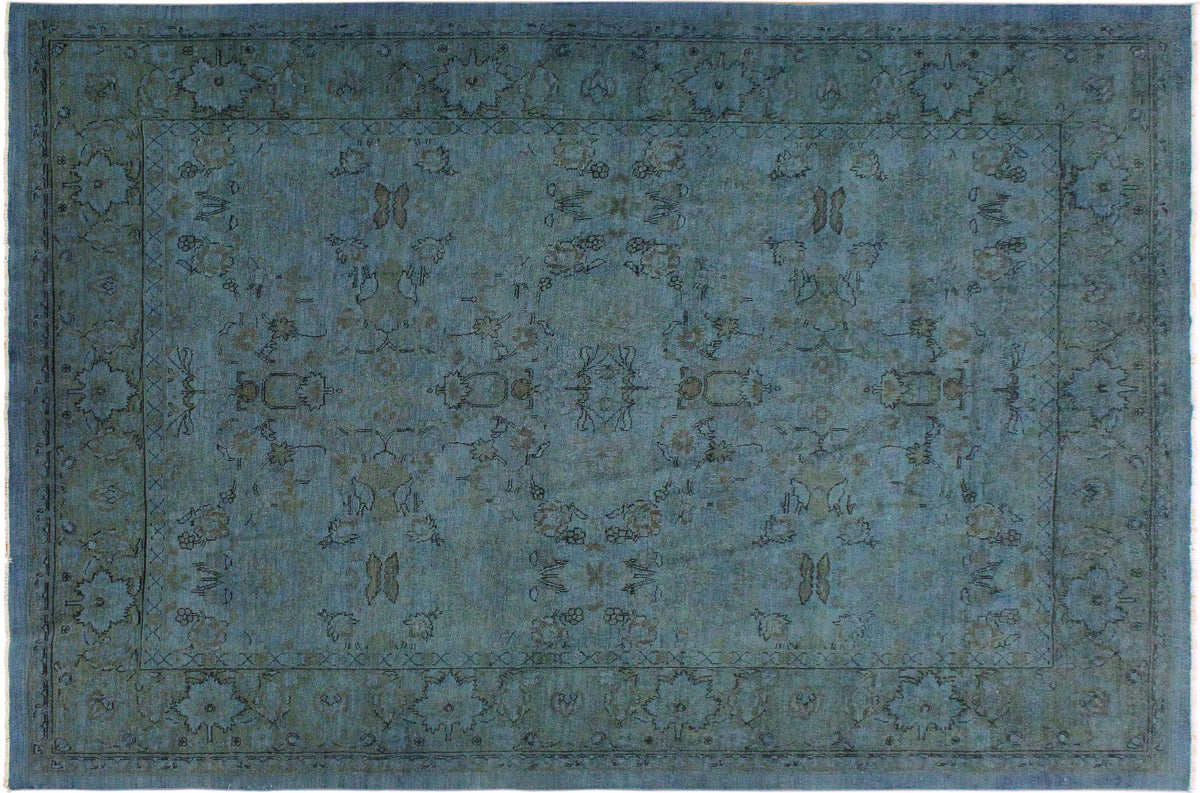 8x10 hand knotted overdyed wool rug in blue and light green - Overdyed Persian Tama