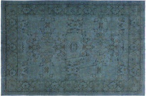 8x10 hand knotted overdyed wool rug in blue and light green - Overdyed Persian Tama