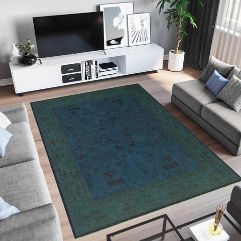 handmade Over Dyed Over Dyed Teal Teal Hand Knotted RECTANGLE 100% WOOL area rug 9' x 11'