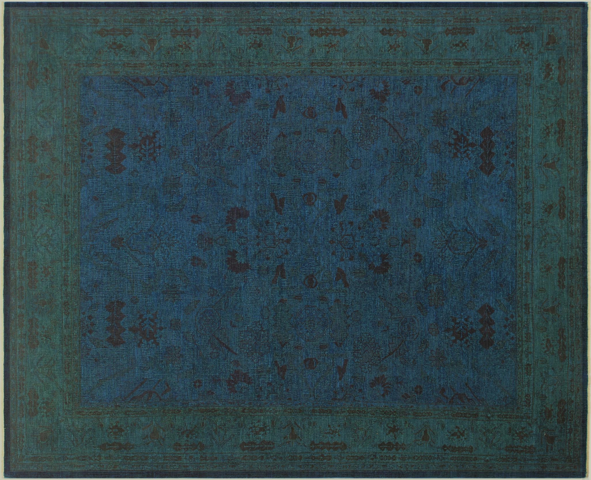 handmade Over Dyed Over Dyed Teal Teal Hand Knotted RECTANGLE 100% WOOL area rug 9' x 11'