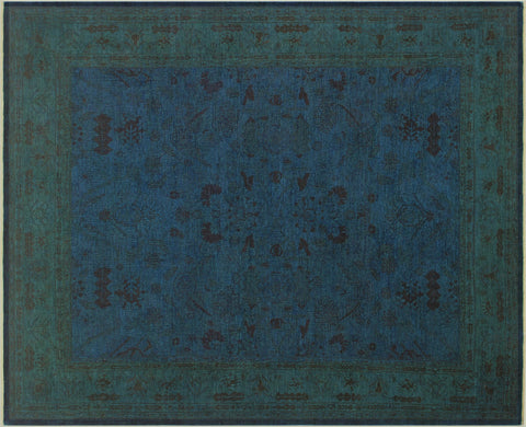 handmade Over Dyed Over Dyed Teal Teal Hand Knotted RECTANGLE 100% WOOL area rug 9' x 11'