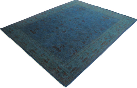 handmade Over Dyed Over Dyed Teal Teal Hand Knotted RECTANGLE 100% WOOL area rug 9' x 11'