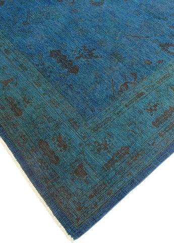 handmade Over Dyed Over Dyed Teal Teal Hand Knotted RECTANGLE 100% WOOL area rug 9' x 11'
