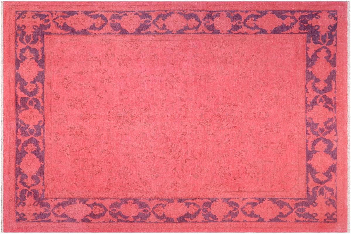 8x10 hand knotted overdyed wool rug in pink and blue - Color Reform Shaniqua
