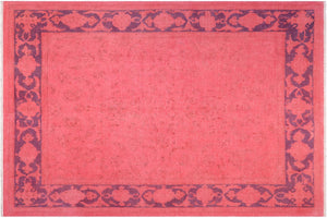 8x10 hand knotted overdyed wool rug in pink and blue - Color Reform Shaniqua