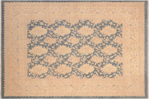 8x9 hand knotted transitional wool rug in blue and beige - Classic Shae