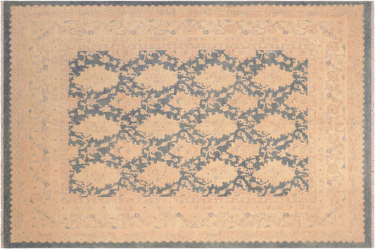 handmade Transitional Kafkaz Blue Beige Hand Knotted RECTANGLE 100% WOOL area rug 8' x 10'
