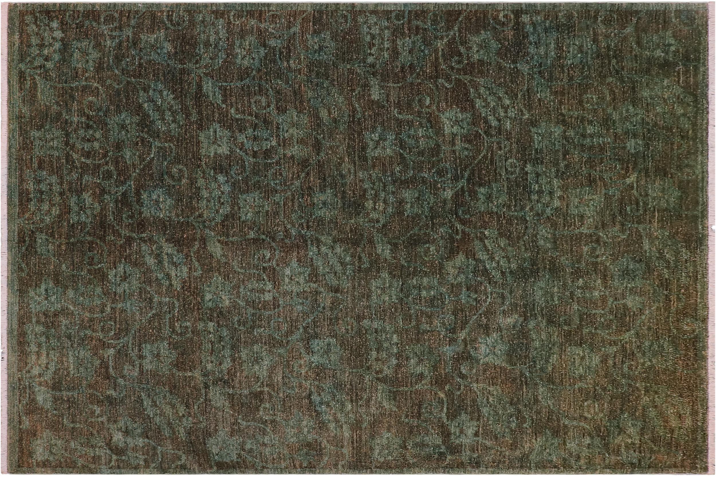 handmade Over Dyed Over Dyed Green Green Hand Knotted RECTANGLE 100% WOOL area rug 6' x 7'