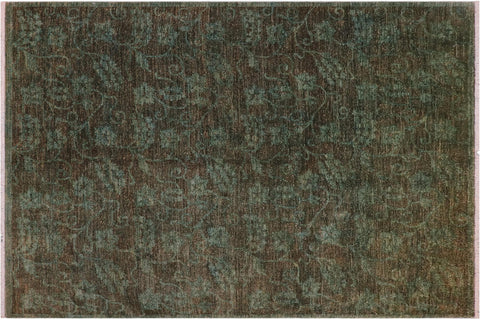 handmade Over Dyed Over Dyed Green Green Hand Knotted RECTANGLE 100% WOOL area rug 6' x 7'
