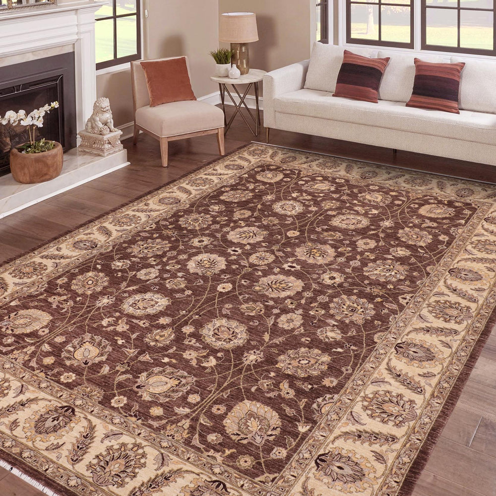 handmade Transitional Kafkaz Brown Beige Hand Knotted RECTANGLE 100% WOOL area rug 9' x 12'