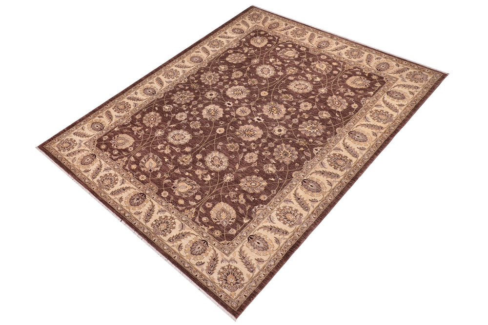 handmade Transitional Kafkaz Brown Beige Hand Knotted RECTANGLE 100% WOOL area rug 9' x 12'