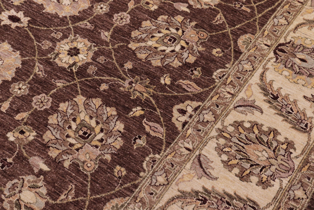 handmade Transitional Kafkaz Brown Beige Hand Knotted RECTANGLE 100% WOOL area rug 9' x 12'