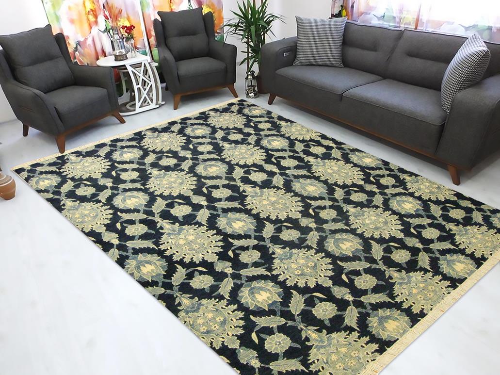 handmade Transitional Kafkaz Lt. Blue Blue Hand Knotted RECTANGLE WOOL&SILK area rug 10 x 14