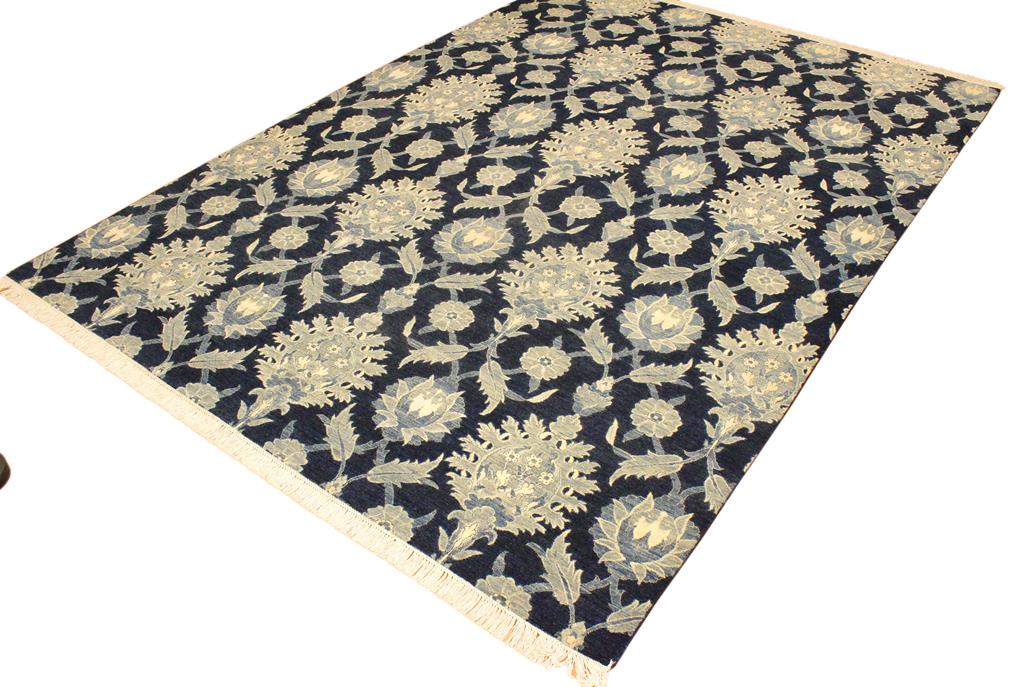 handmade Transitional Kafkaz Lt. Blue Blue Hand Knotted RECTANGLE WOOL&SILK area rug 10 x 14