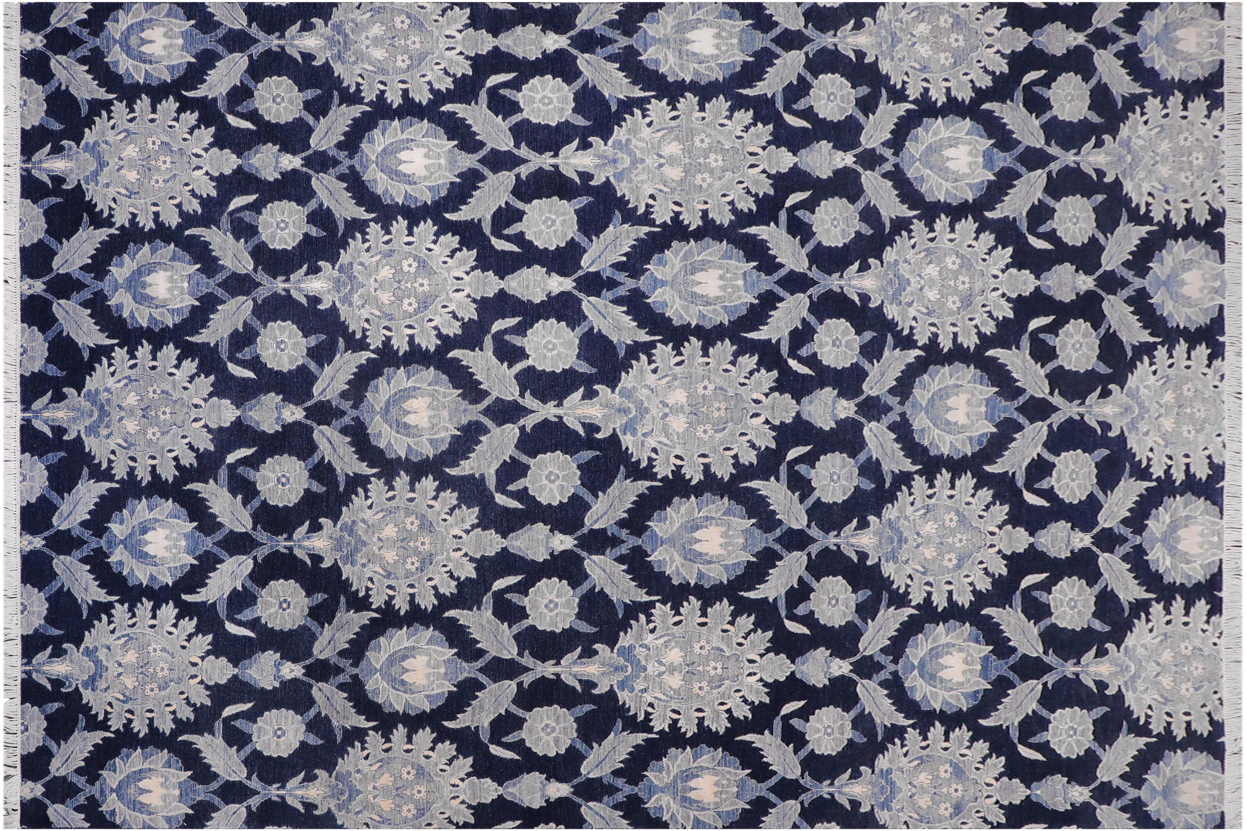 handmade Modern Kafkaz Lt. Blue Blue Hand Knotted RECTANGLE WOOL&SILK area rug 10' x 14'