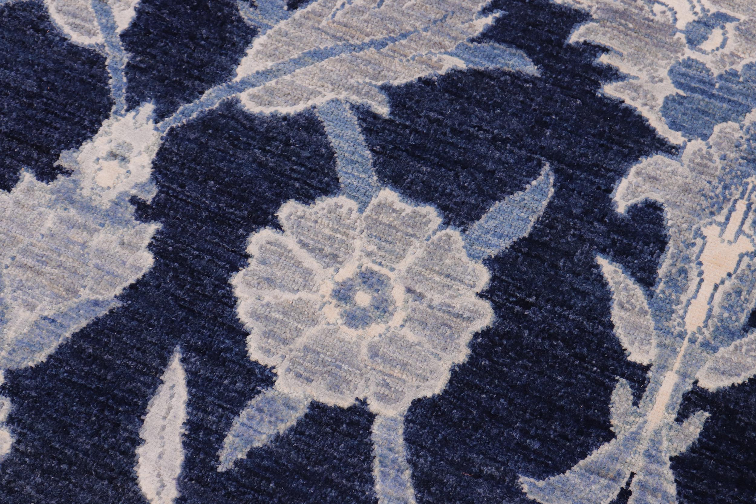 handmade Modern Kafkaz Lt. Blue Blue Hand Knotted RECTANGLE WOOL&SILK area rug 10' x 14'