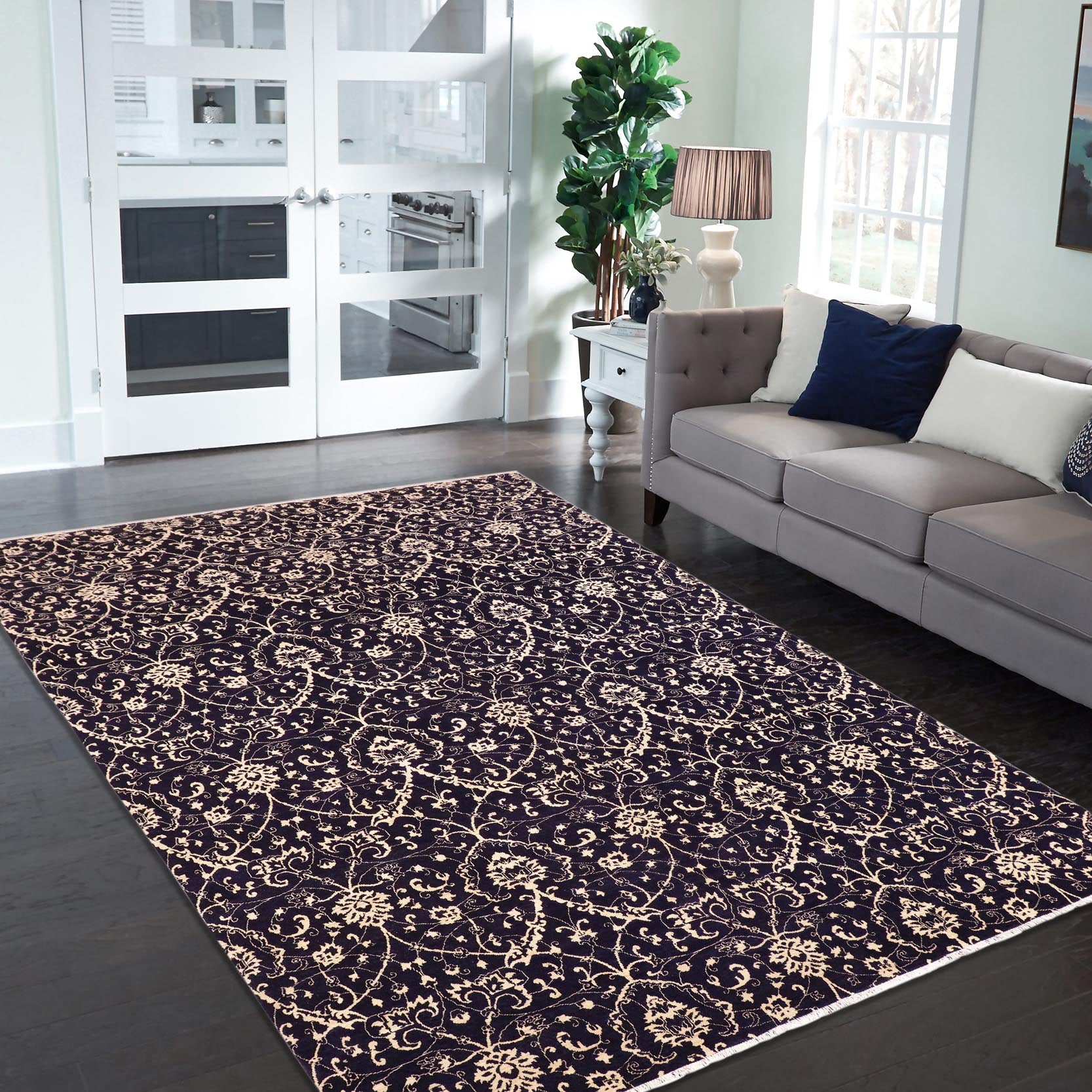 handmade Modern Kafkaz Blue Beige Hand Knotted RECTANGLE 100% WOOL area rug 10' x 15'