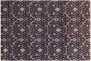 10x14 hand knotted modern wool rug in blue and beige - Eclectic Nadene