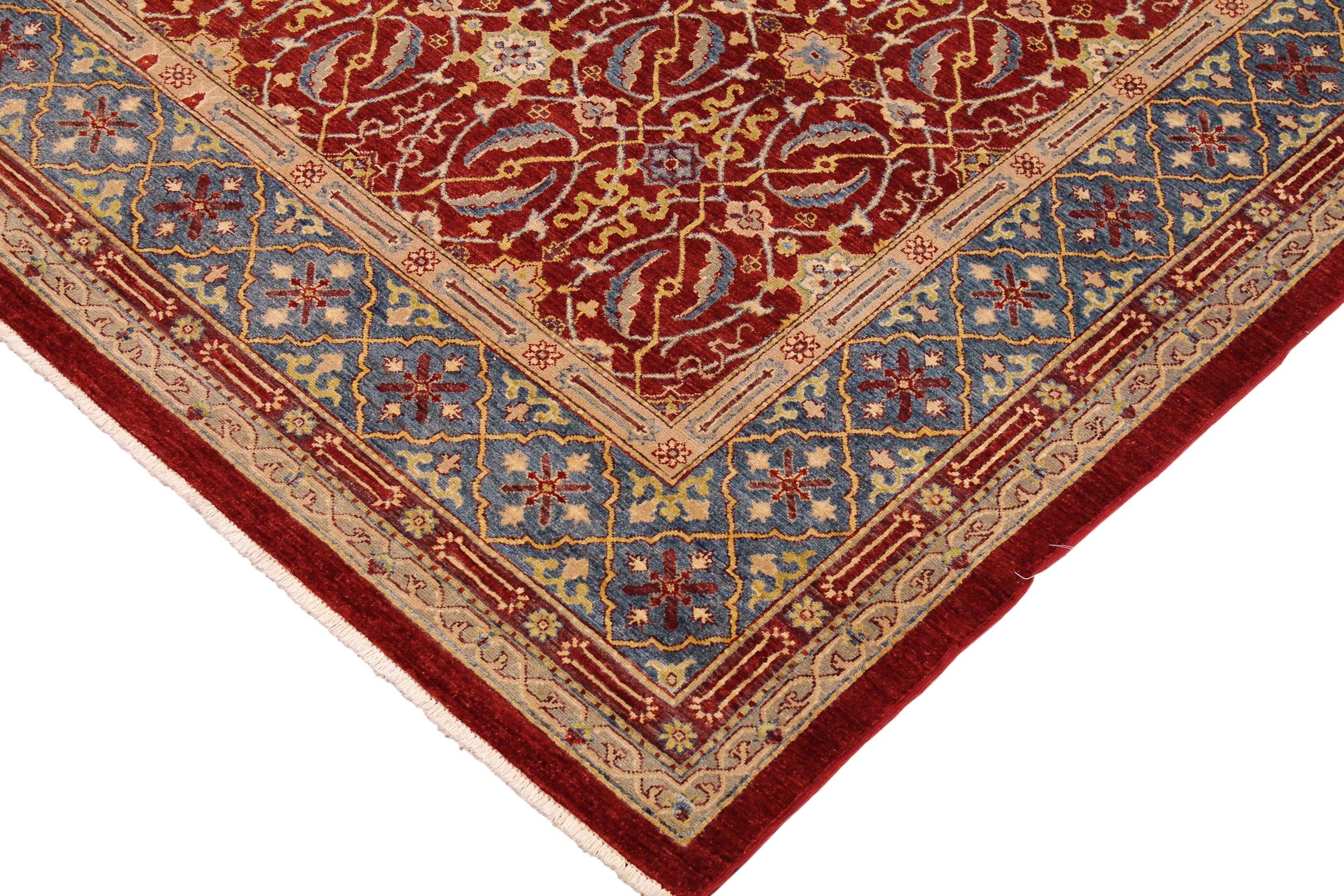 handmade Transitional Kafkaz Red Blue Hand Knotted RECTANGLE 100% WOOL area rug 9' x 11'