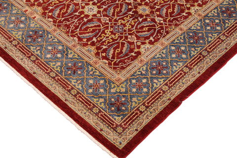 handmade Transitional Kafkaz Red Blue Hand Knotted RECTANGLE 100% WOOL area rug 9' x 11'
