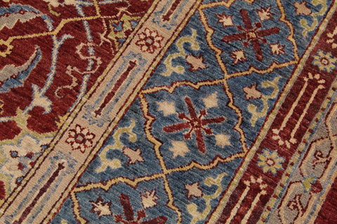 handmade Transitional Kafkaz Red Blue Hand Knotted RECTANGLE 100% WOOL area rug 9' x 11'
