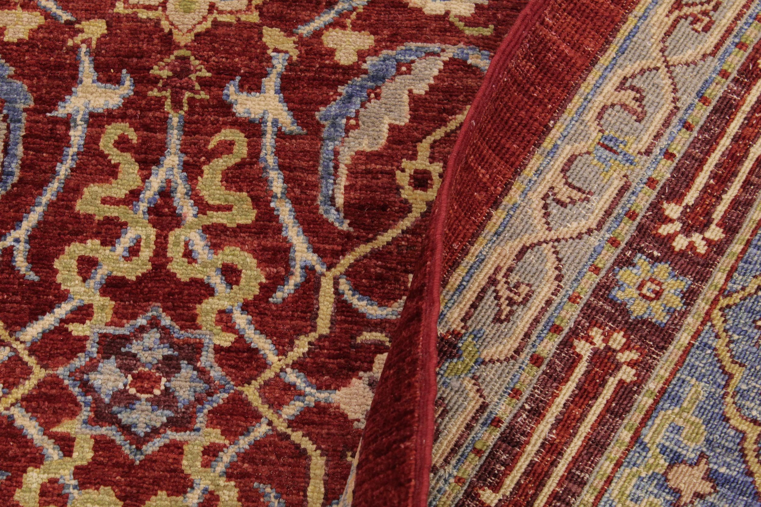 handmade Transitional Kafkaz Red Blue Hand Knotted RECTANGLE 100% WOOL area rug 9' x 11'