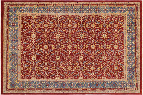 handmade Transitional Kafkaz Red Blue Hand Knotted RECTANGLE 100% WOOL area rug 9' x 11'