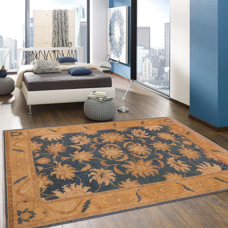 handmade Traditional Kafkaz Blue Gold Hand Knotted RECTANGLE 100% WOOL area rug 10 x 14