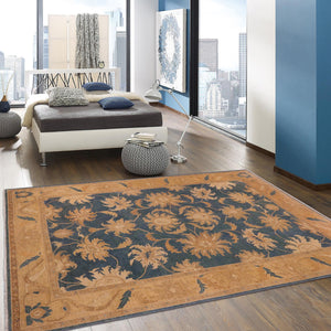 handmade Transitional Kafkaz Blue Gold Hand Knotted RECTANGLE 100% WOOL area rug 10' x 14'